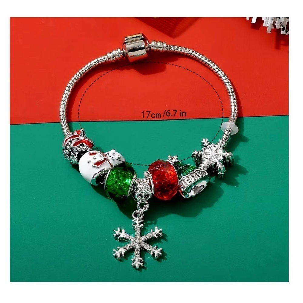 Christmas Charm Bracelet Barrel Charms Multi Color Dangle Glittering Snowflake - Picture 12 of 16